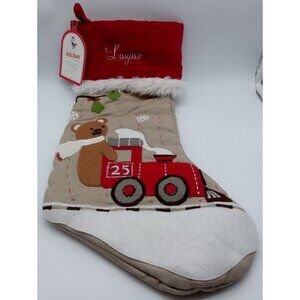 Pottery Barn Kids Lazaro Bear on Train Christmas Stocking Holiday Xmas Quilted